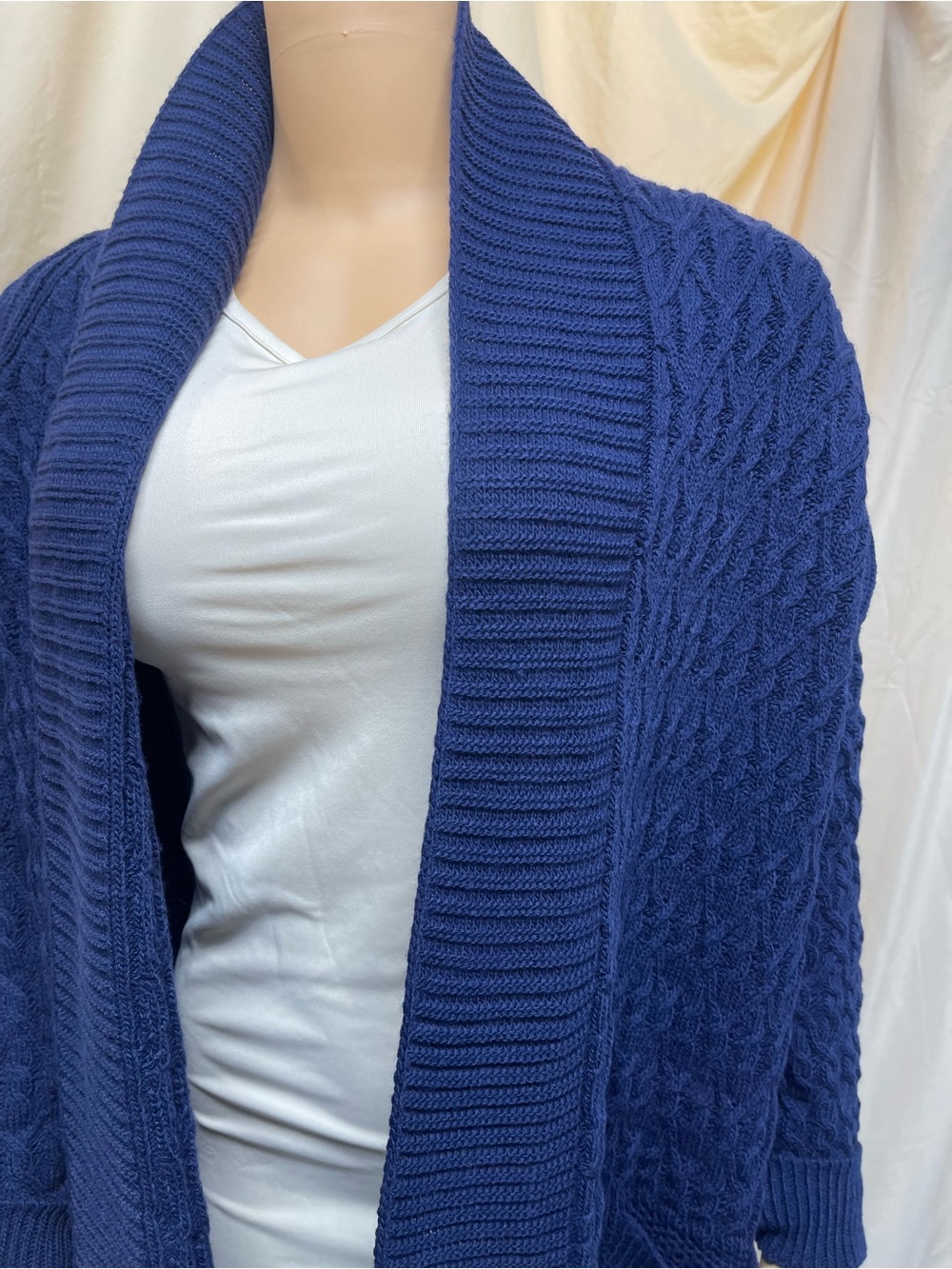Cozy Open-Front Cable Knit Sweater Cardigan - Blue